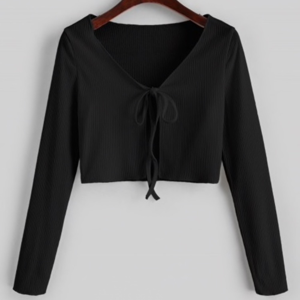 Ribbed Tie Front Cropped Tee